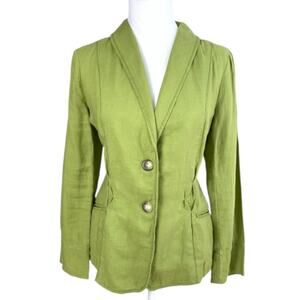 J. Jill Size S Women's Linen Blazer Jacket Moss Green Button Front Spring Career